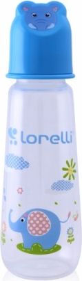 Kojenecká lahvička Lorelli 250 ml s víkem ve tvaru zvířete BLUE - obrázek 1