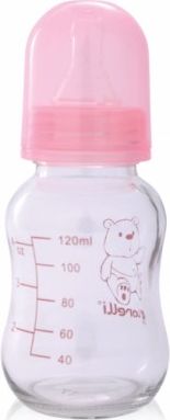 Skleněná lahvička Lorelli pro kojené děti 120 ml PINK - obrázek 1