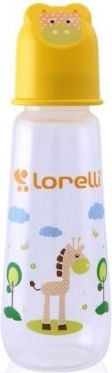 Kojenecká lahvička Lorelli 250 ml s víkem ve tvaru zvířete YELLOW - obrázek 1