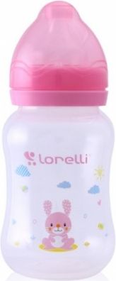 Kojenecká lahvička Lorelli 250 ml s širokým hrdlem ANIMALS PINK - obrázek 1