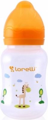Kojenecká lahvička Lorelli 250 ml s širokým hrdlem ANIMALS YELLOW - obrázek 1