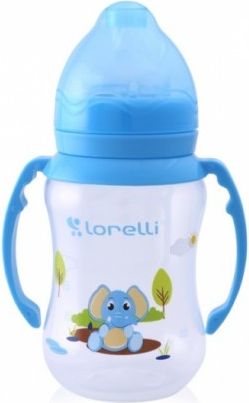 Kojenecká lahvička Lorelli 250 ml s širokým hrdlem a oušky ANIMALS BLUE - obrázek 1