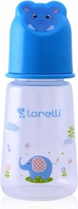 Kojenecká lahvička Lorelli 125 ml s víkem ve tvaru zvířete BLUE - obrázek 1