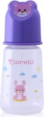 Kojenecká lahvička Lorelli 125 ml s víkem ve tvaru zvířete VIOLET - obrázek 1