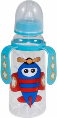 Dětská kojenecká láhev s oušky Lorelli 250 ml BLUE PLANE - obrázek 1