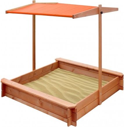 Dětské dřevěné pískoviště se stříškou NEW BABY 120x120 cm oranžové, Oranžová - obrázek 1