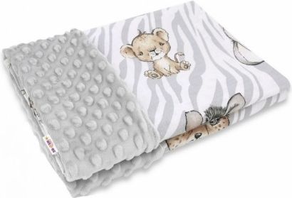 Baby Nellys Bavlněná deka s Minky 100x75cm, ZOO Natural, šedá, hnědá - obrázek 1