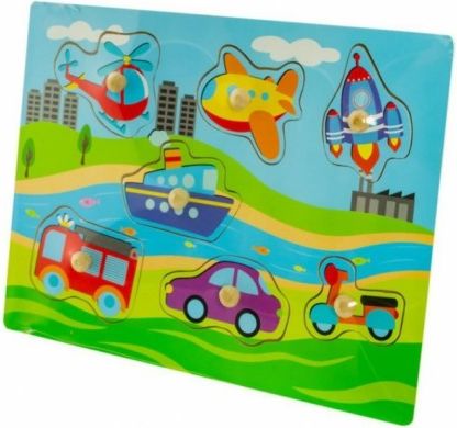 Tulimi Dřevěné zábavné puzzle vkládací - Dopravní prostředky - obrázek 1