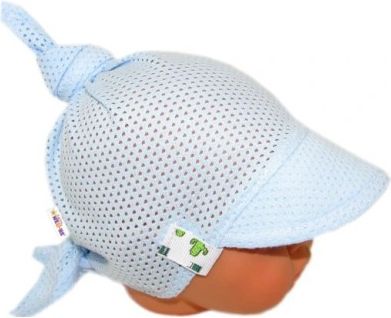 Baby Nellys Dětský síťkovaný šátek s kšiltem na zavazování, kaktus - sv. modrý - obrázek 1