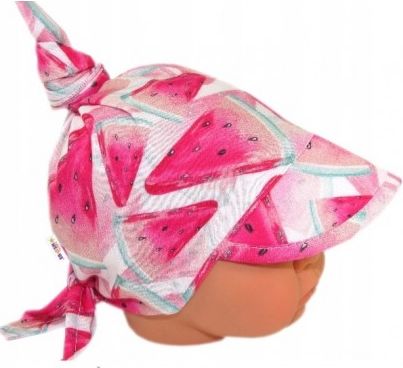 Baby Nellys Dětský bavlněný šátek s kšiltem na zavazování, meloun - růžová - obrázek 1
