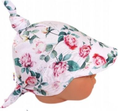 Baby Nellys Dětský bavlněný šátek s kšiltem na zavazování, poupata - sv. růžová - obrázek 1