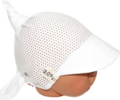 Baby Nellys Dětský síťkovaný šátek s kšiltem na zavazování, BOY kotvička - bílý - obrázek 1
