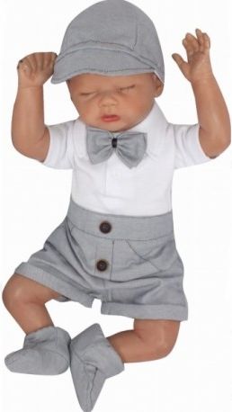 Z&,Z 3-dílná sada Elegant Boy, body kr. rukáv, kraťásky a motýlek , šedá, Velikost koj. oblečení 56 (1-2m) - obrázek 1