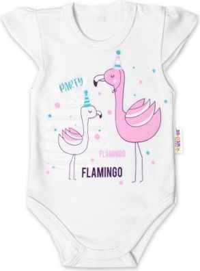 Baby Nellys Bavlněné kojenecké body, kr. rukáv, Flamingo - bílé, Velikost koj. oblečení 80 (9-12m) - obrázek 1