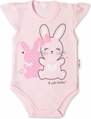Baby Nellys Bavlněné kojenecké body, kr. rukáv, Cute Bunny - sv. růžová, Velikost koj. oblečení 74 (6-9m) - obrázek 1