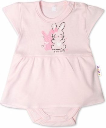 Baby Nellys Bavlněné kojenecké sukničkobody, kr. rukáv, Cute Bunny - sv. růžové, Velikost koj. oblečení 56 (1-2m) - obrázek 1