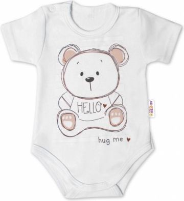 Baby Nellys Bavlněné kojenecké body, kr. rukáv, Teddy - bílé, Velikost koj. oblečení 56 (1-2m) - obrázek 1