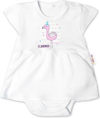 Baby Nellys Bavlněné kojenecké sukničkobody, kr. rukáv, Flamingo - bílé, Velikost koj. oblečení 56 (1-2m) - obrázek 1