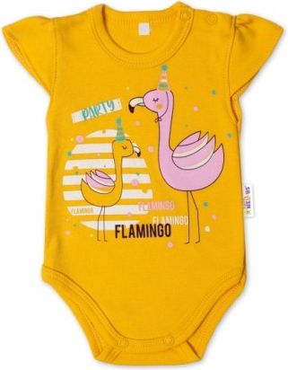 Baby Nellys Bavlněné kojenecké body, kr. rukáv, Flamingo - hořčicové, Velikost koj. oblečení 56 (1-2m) - obrázek 1
