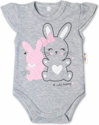 Baby Nellys Bavlněné kojenecké body, kr. rukáv, Cute Bunny - šedé, Velikost koj. oblečení 62 (2-3m) - obrázek 1