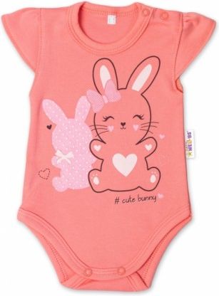 Baby Nellys Bavlněné kojenecké body, kr. rukáv, Cute Bunny - lososové, Velikost koj. oblečení 56 (1-2m) - obrázek 1