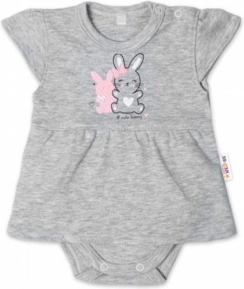 Baby Nellys Bavlněné kojenecké sukničkobody, kr. rukáv, Cute Bunny - šedé, Velikost koj. oblečení 56 (1-2m) - obrázek 1