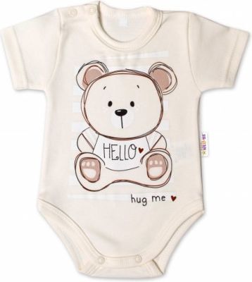 Baby Nellys Bavlněné kojenecké body, kr. rukáv, Teddy - ecru, Velikost koj. oblečení 56 (1-2m) - obrázek 1