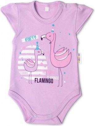 Baby Nellys Bavlněné kojenecké body, kr. rukáv, Flamingo - lila, Velikost koj. oblečení 56 (1-2m) - obrázek 1