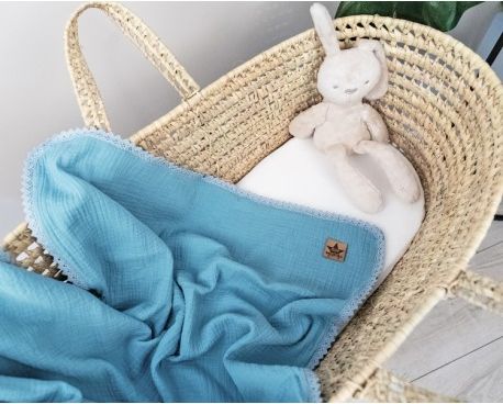 Baby Nellys Luxusní dvouvrstvá mušelínová dětská deka, 75 x 100 cm, modrá - obrázek 1