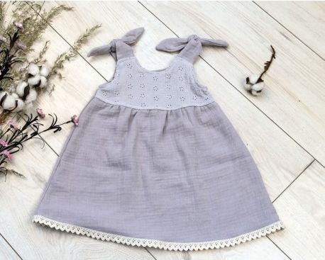 Baby Nellys Letní lehoučké mušelinové šaty Summer - šedé, Velikost koj. oblečení 68-74 (6-9m) - obrázek 1