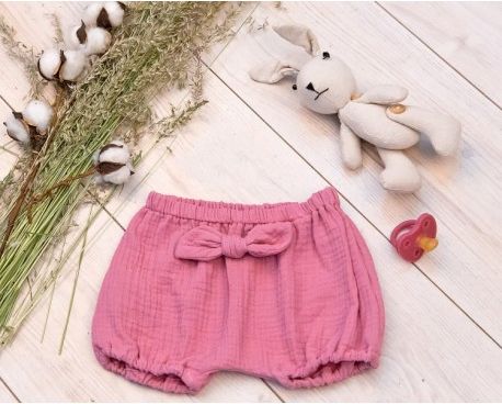 Baby Nellys Mušelínové letní kraťasky GIRL s mašličkou, růžové, Velikost koj. oblečení 68-74 (6-9m) - obrázek 1