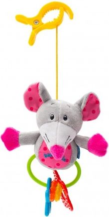 Dětská plyšová hračka s chrastítkem Baby Mix myš, Růžová - obrázek 1