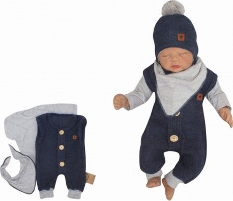 Z&,Z 3-dílná soupravička body, dupačky s knoflíčky a šátek, šedá/jeans, Velikost koj. oblečení 56 (1-2m) - obrázek 1