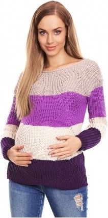 Be MaaMaa Teploučký těhotenský svetr, široké pruhy - fialová - obrázek 1