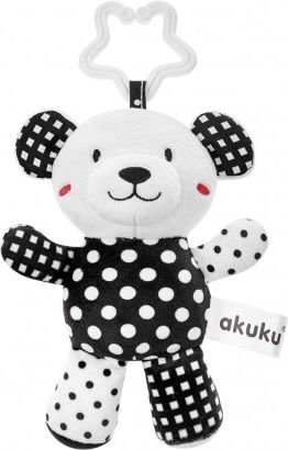 Plyšová hračka s chrastítkem Akuku medvídek černobílý, Bílá - obrázek 1