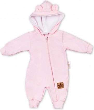 Baby Nellys Teplákový overal s kapucí Teddy - sv. růžová, Velikost koj. oblečení 68 (3-6m) - obrázek 1