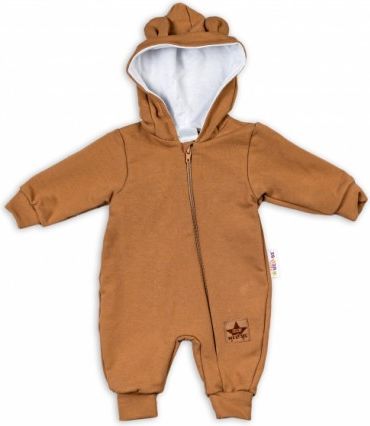 Baby Nellys Teplákový overal s kapucí Teddy - karamelový, Velikost koj. oblečení 80 (9-12m) - obrázek 1