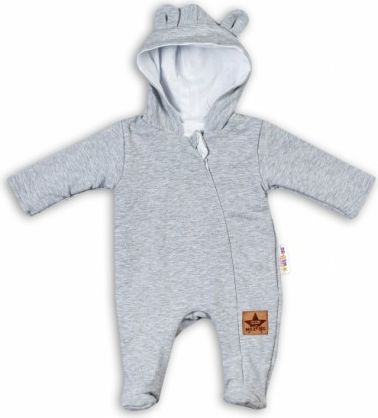 Baby Nellys Kojenecký teplákový overal s kapucí Teddy - šedý, Velikost koj. oblečení 56 (1-2m) - obrázek 1