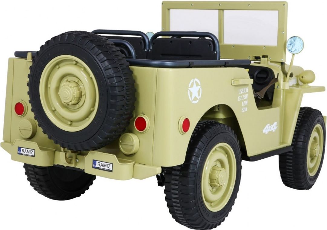 Dětský elektrický vojenský jeep willys 4x4 - béžový - obrázek 6