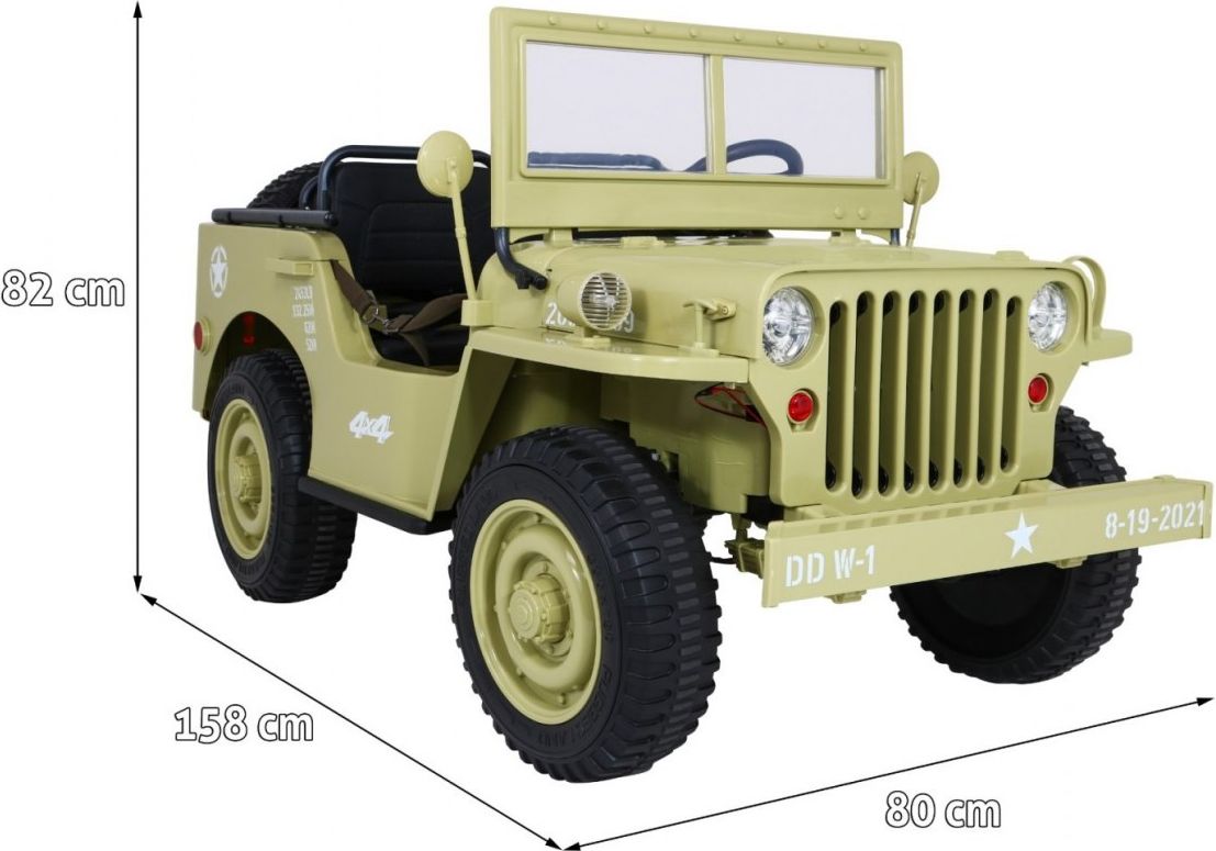 Dětský elektrický vojenský jeep willys 4x4 - zelený - obrázek 4