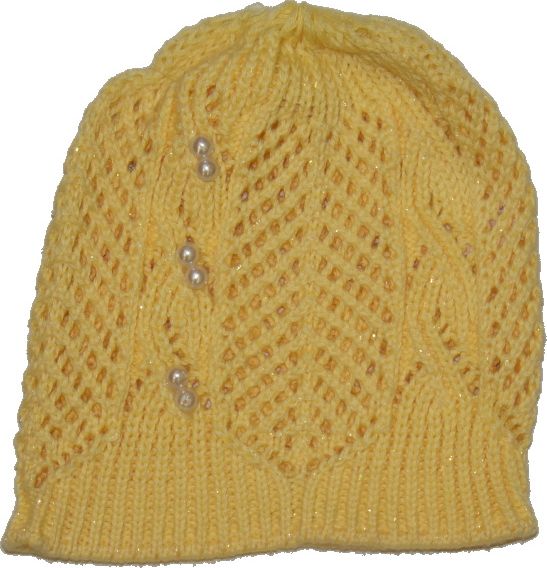 Dívčí pletená čepička, Kuličky, žlutá s perličkou Výprodej - obrázek 1