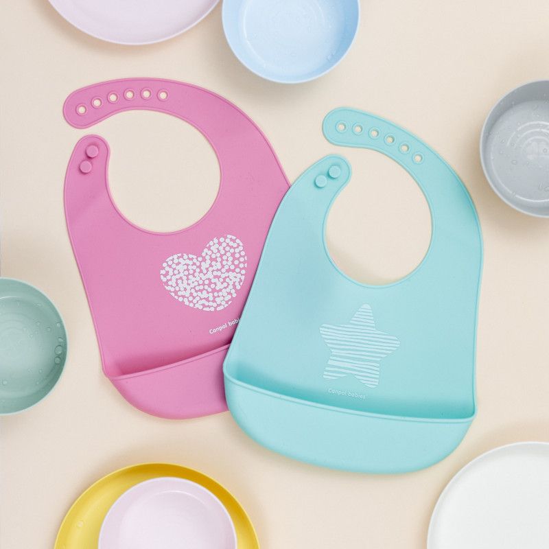 Dětský bryndák s kapsou Canpol babies silikonový PASTELS růžový - obrázek 2