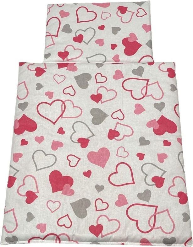 SDS Peřinky do postýlky pro panenky Srdíčka šedorůžová Bavlna/Polyester, 38x44 cm / 28x20 cm - obrázek 2