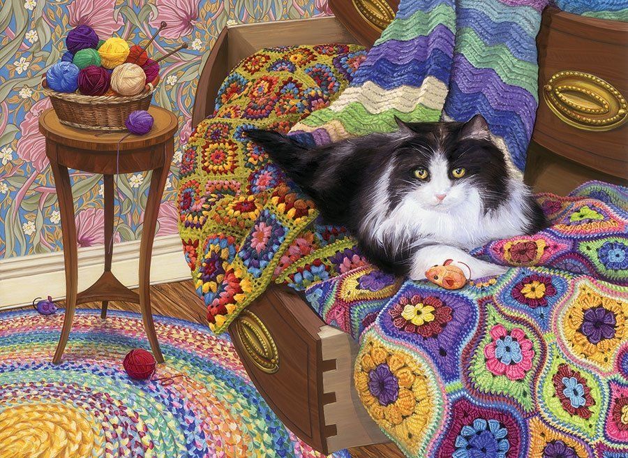 COBBLE HILL Puzzle Pohodlná kočka 1000 dílků - obrázek 1
