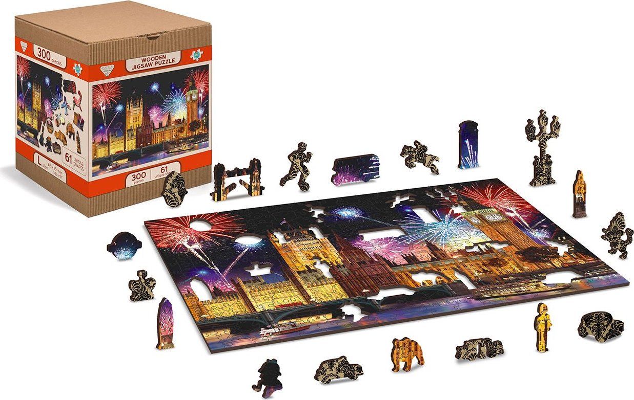 WOODEN CITY Dřevěné puzzle Noční Londýn 2v1, 150 dílků EKO - obrázek 8