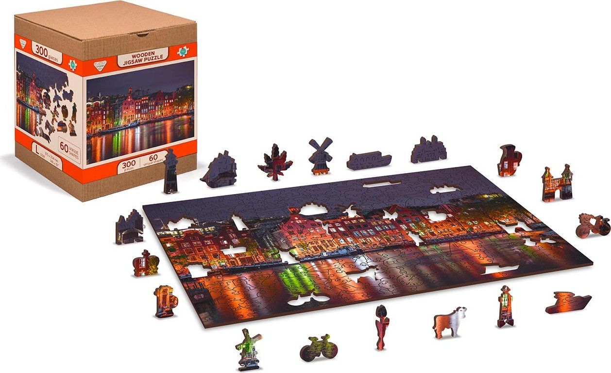 WOODEN CITY Dřevěné puzzle Noční Amsterdam 2v1, 150 dílků EKO - obrázek 8