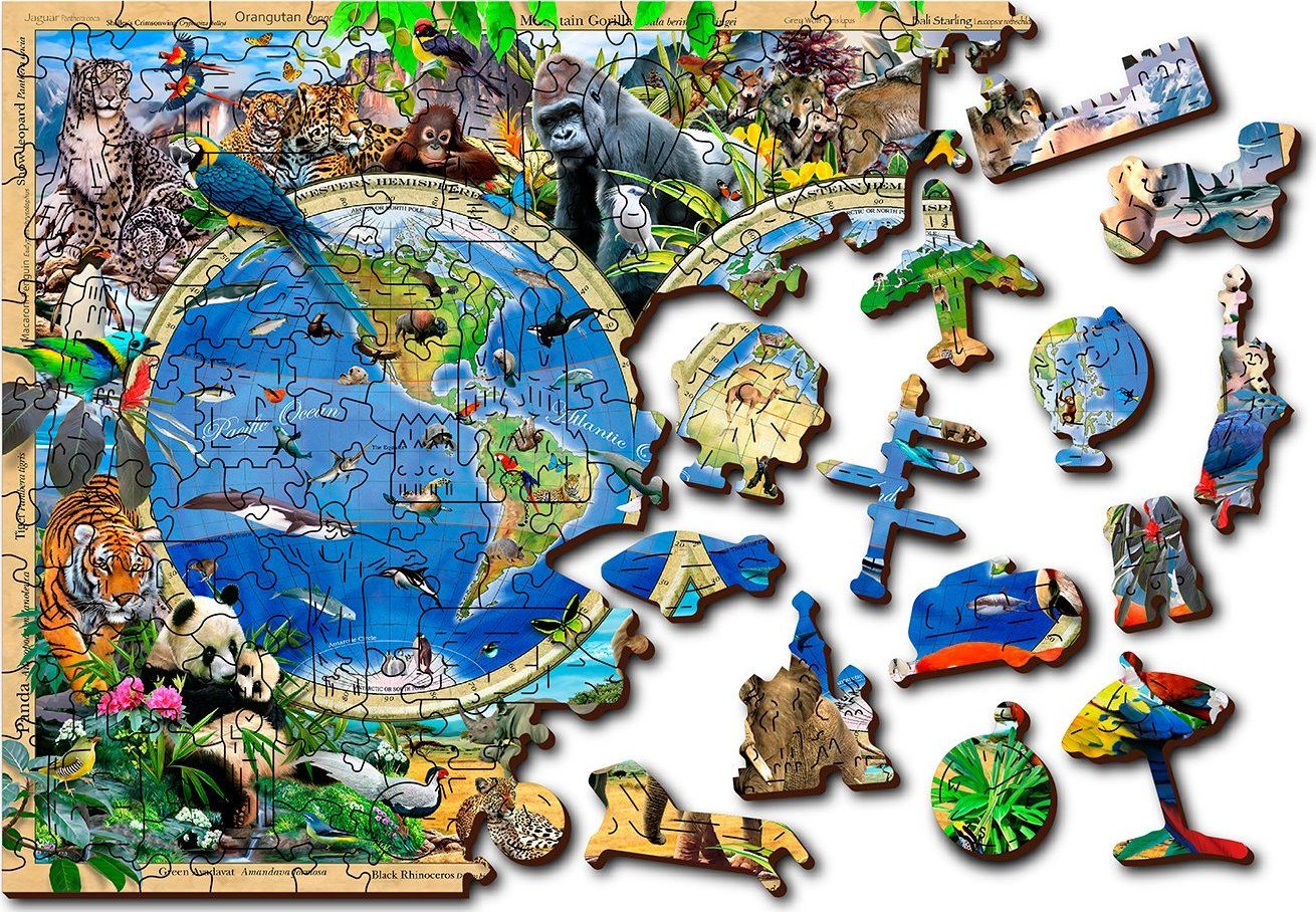 WOODEN CITY Dřevěné puzzle Mapa Království zvířat 2v1, 150 dílků EKO - obrázek 4