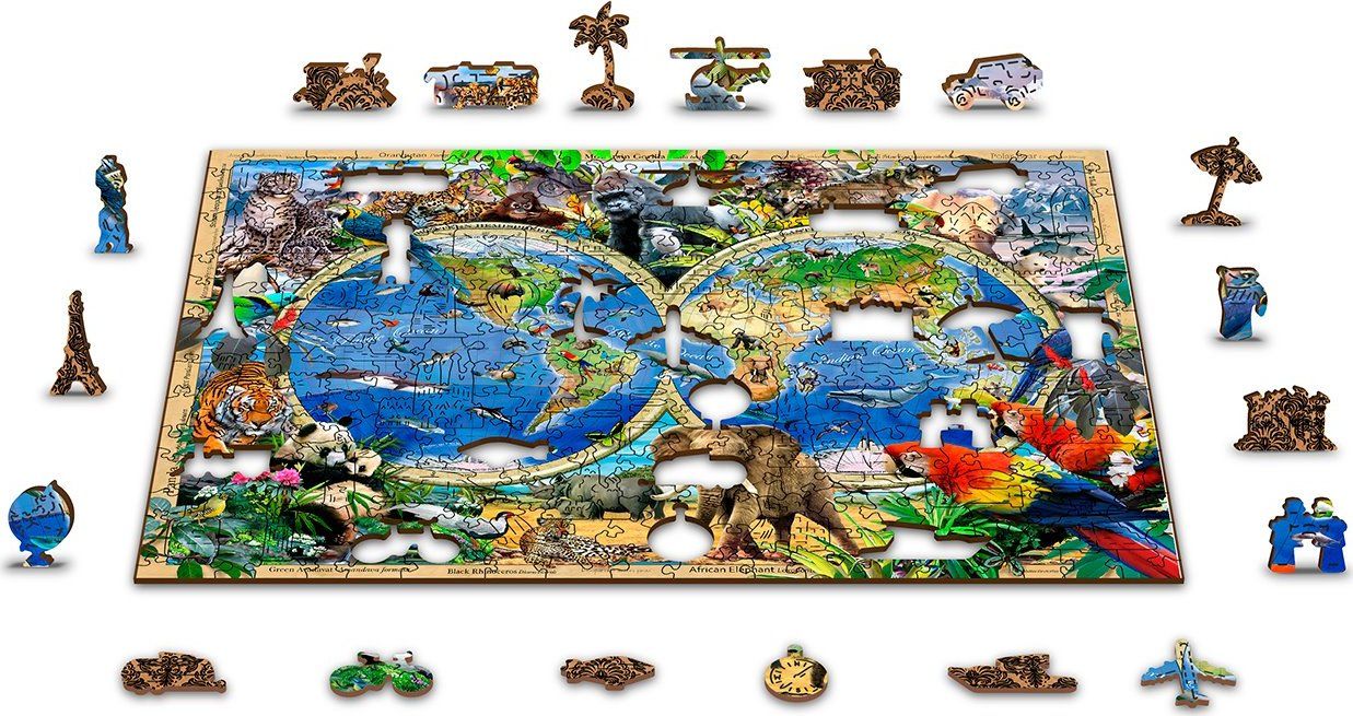 WOODEN CITY Dřevěné puzzle Mapa Království zvířat 2v1, 150 dílků EKO - obrázek 7