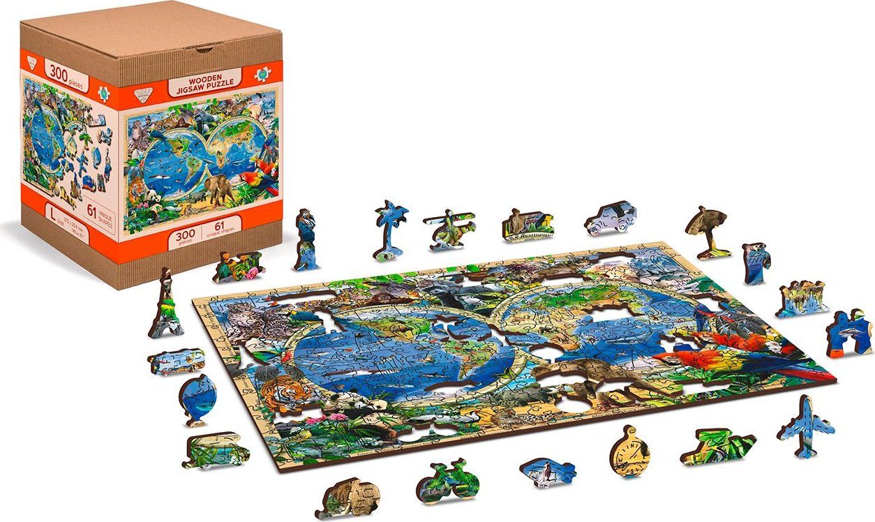 WOODEN CITY Dřevěné puzzle Mapa Království zvířat 2v1, 150 dílků EKO - obrázek 8
