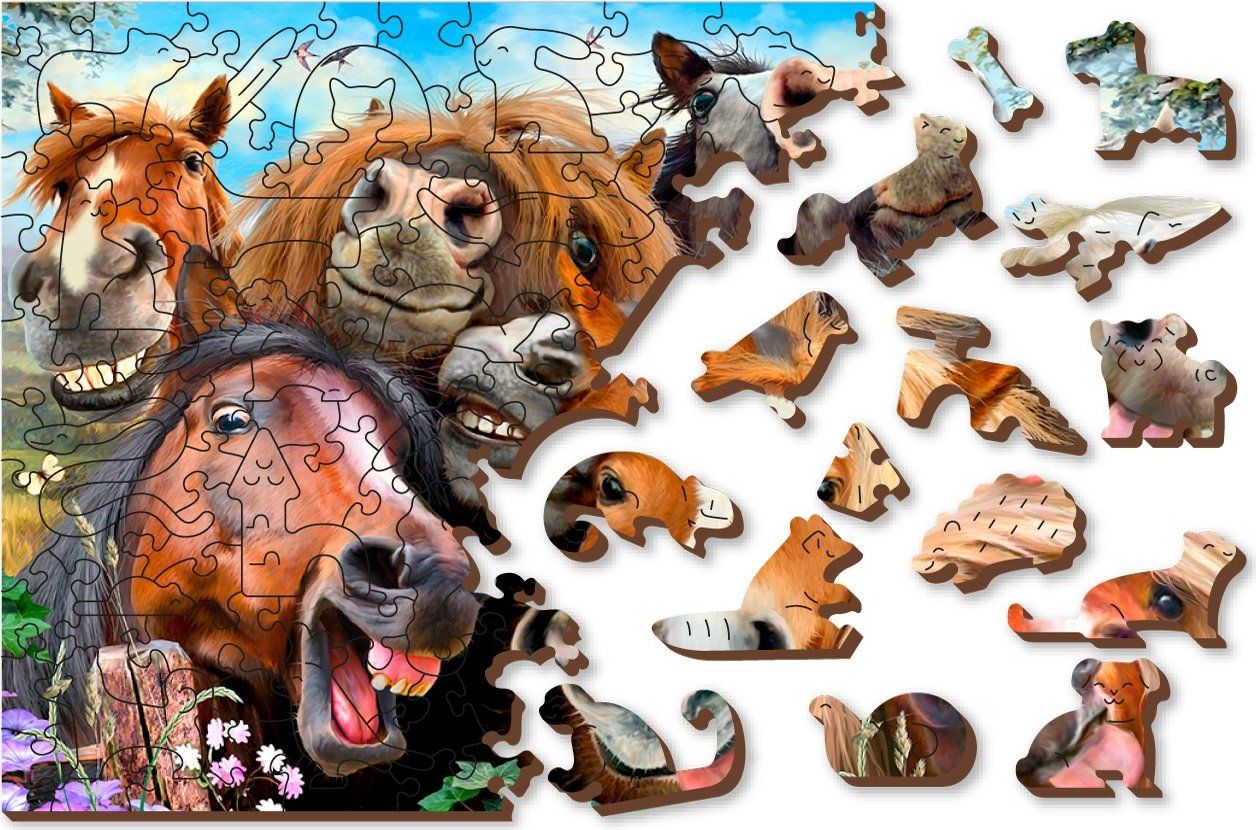 WOODEN CITY Dřevěné puzzle Koně všude kolem 2v1, 150 dílků EKO - obrázek 4